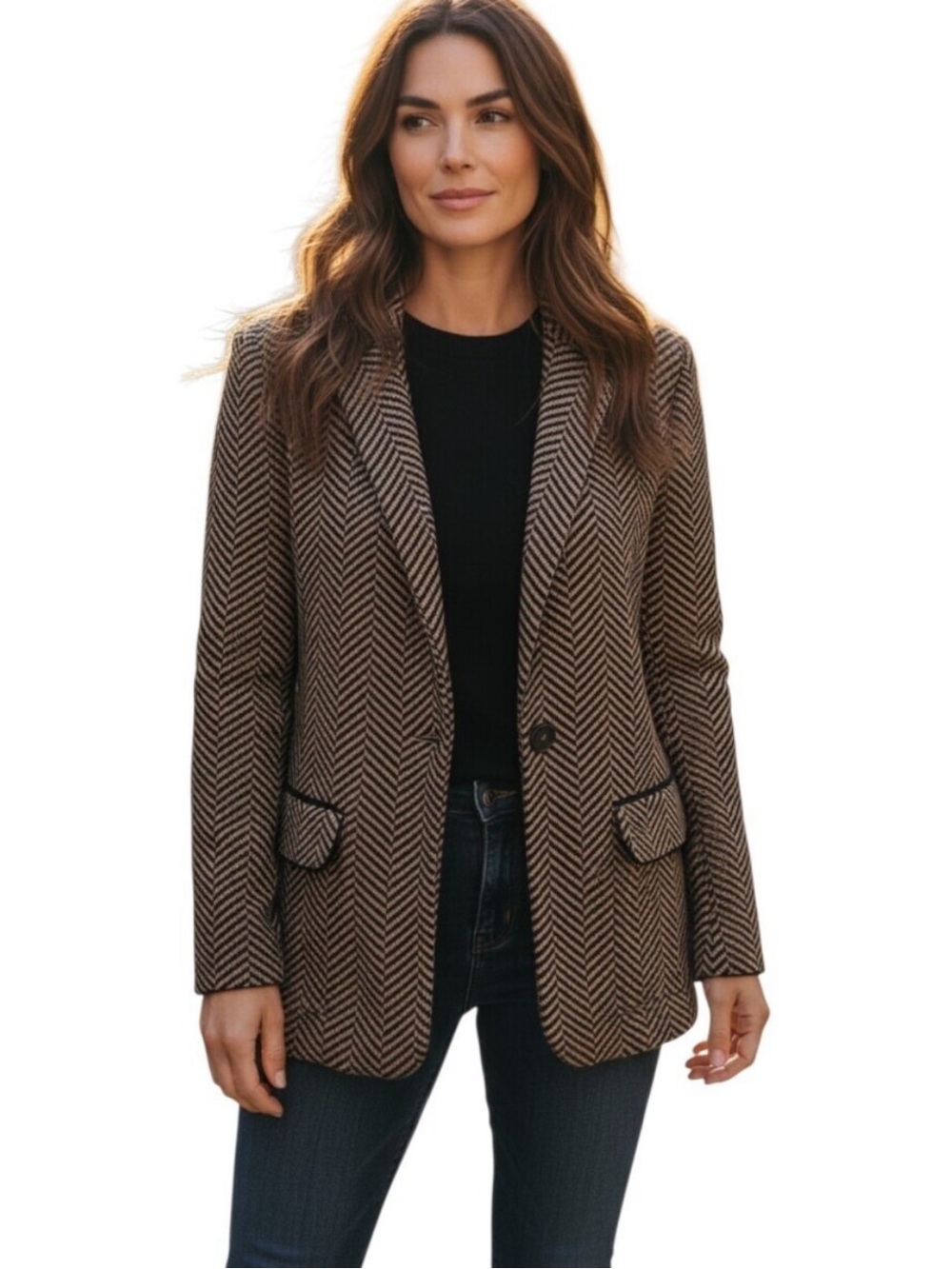 NWT Evereve size M Cornelia  Herringbone Single-Button Blazer